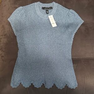 White House Black Market Shimmering Blue Knit Top